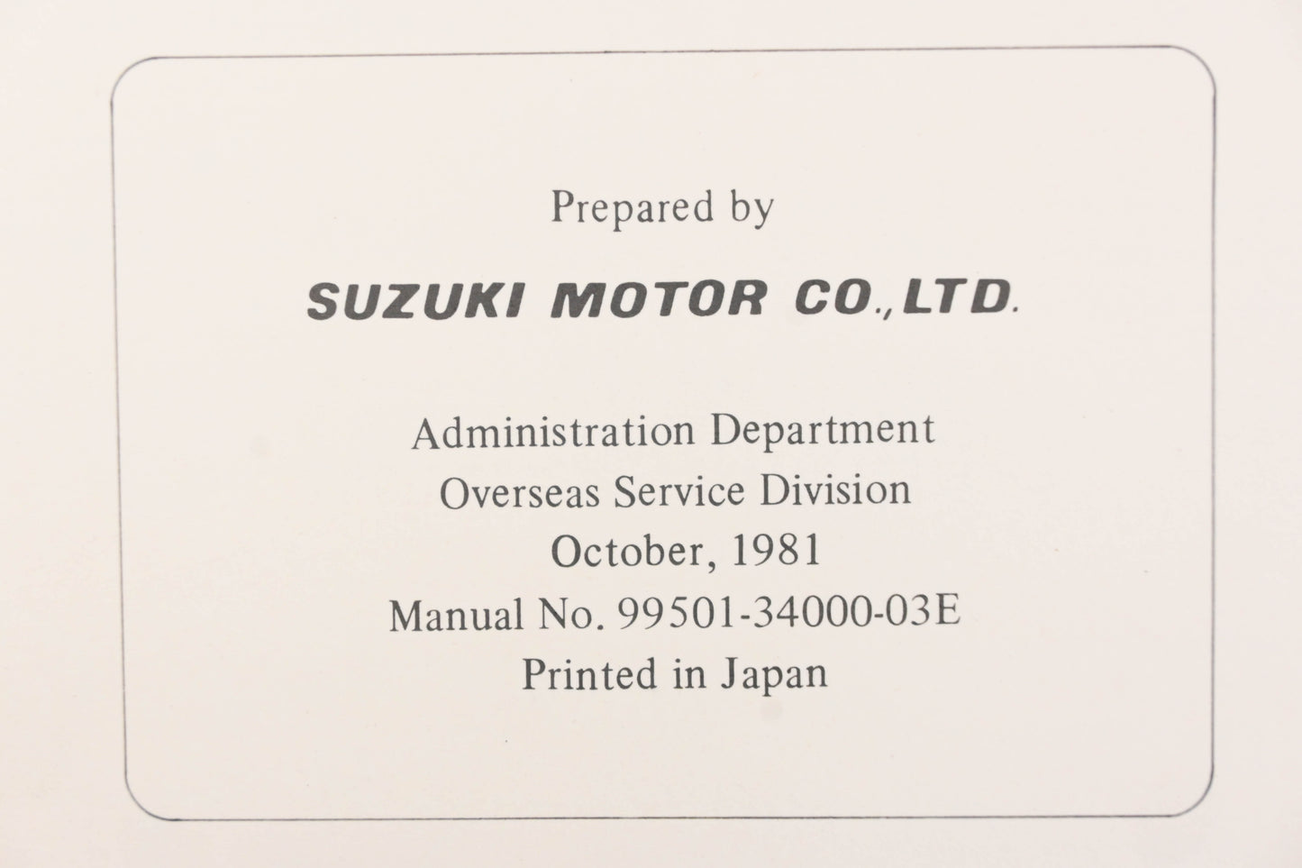 OEM Suzuki 99501-34000-03E GS450E/R/L Supplementary Service Manual