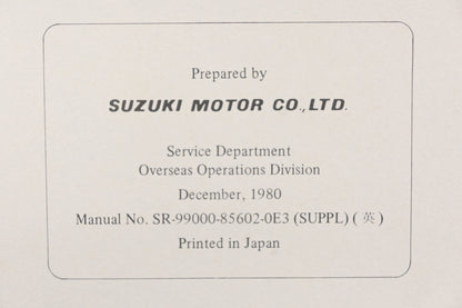OEM Suzuki 99000-85602 GS450T Supplement Manual