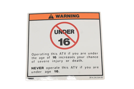 New OEM Yamaha 3FA-2415A-00-00 Warning Under 16 Decal NOS