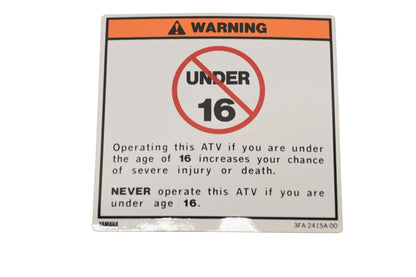 New OEM Yamaha 3FA-2415A-00-00 Warning Under 16 Decal NOS
