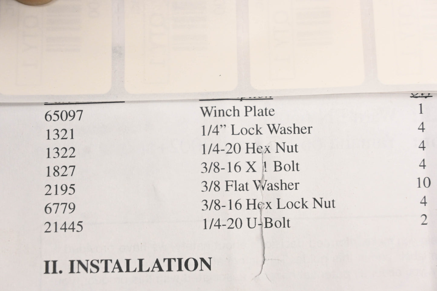 Warn 65098 ATV Winch Mounting Hardware NOS