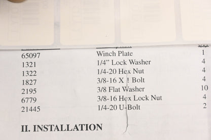 Warn 65098 ATV Winch Mounting Hardware NOS