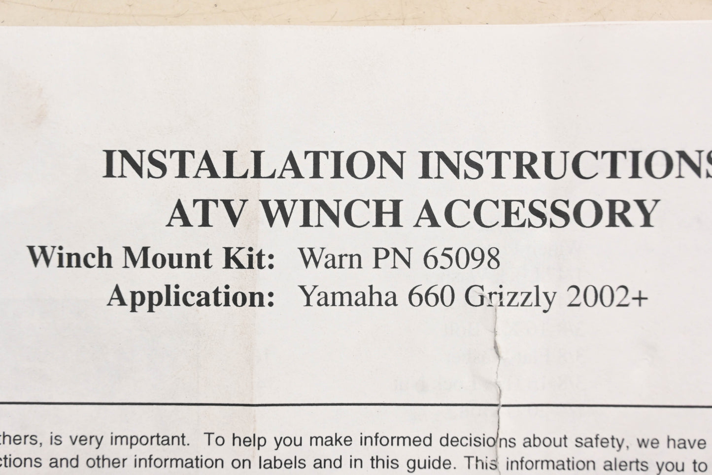 Warn 65098 ATV Winch Mounting Hardware NOS