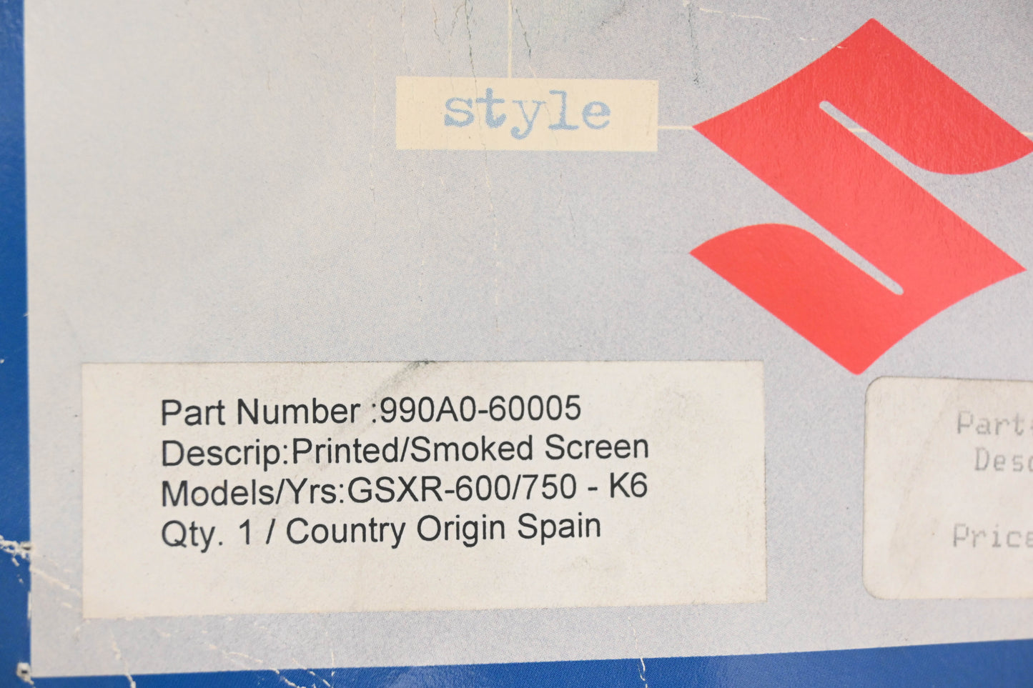 New OEM Suzuki 990A0-60005 Printed Smoke Tint Windscreen NOS