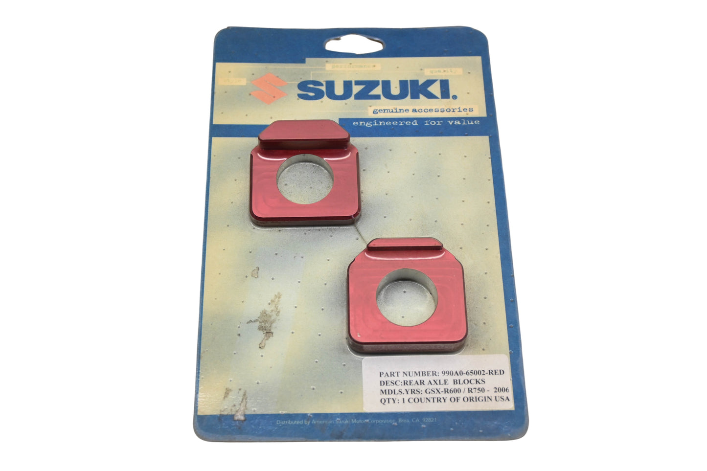 New OEM Suzuki 990A0-65002-RED Red Rear Axle Block Kit NOS