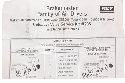 SKF 235 Unloader Valve Service Kit NOS