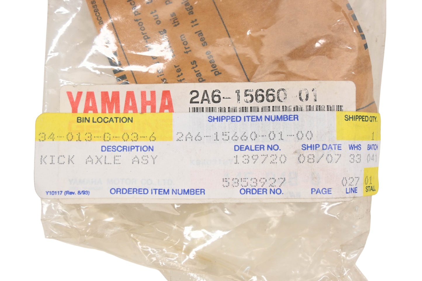 New OEM Yamaha 2A6-15660-01-00 Kick Starter Shaft NOS