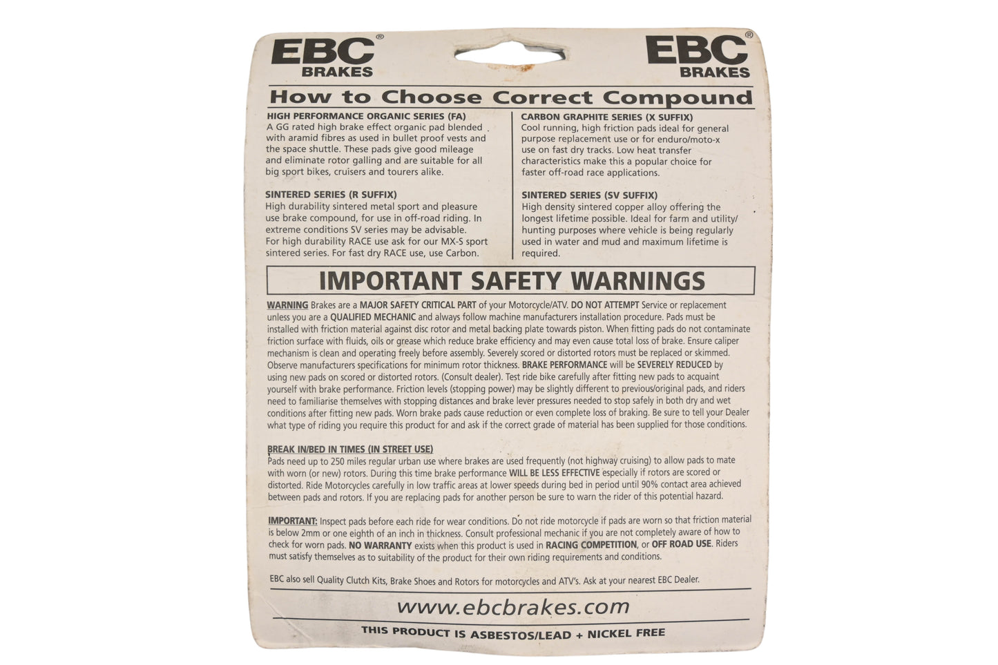 EBC Brakes FA463R Brake Pad Kit NOS