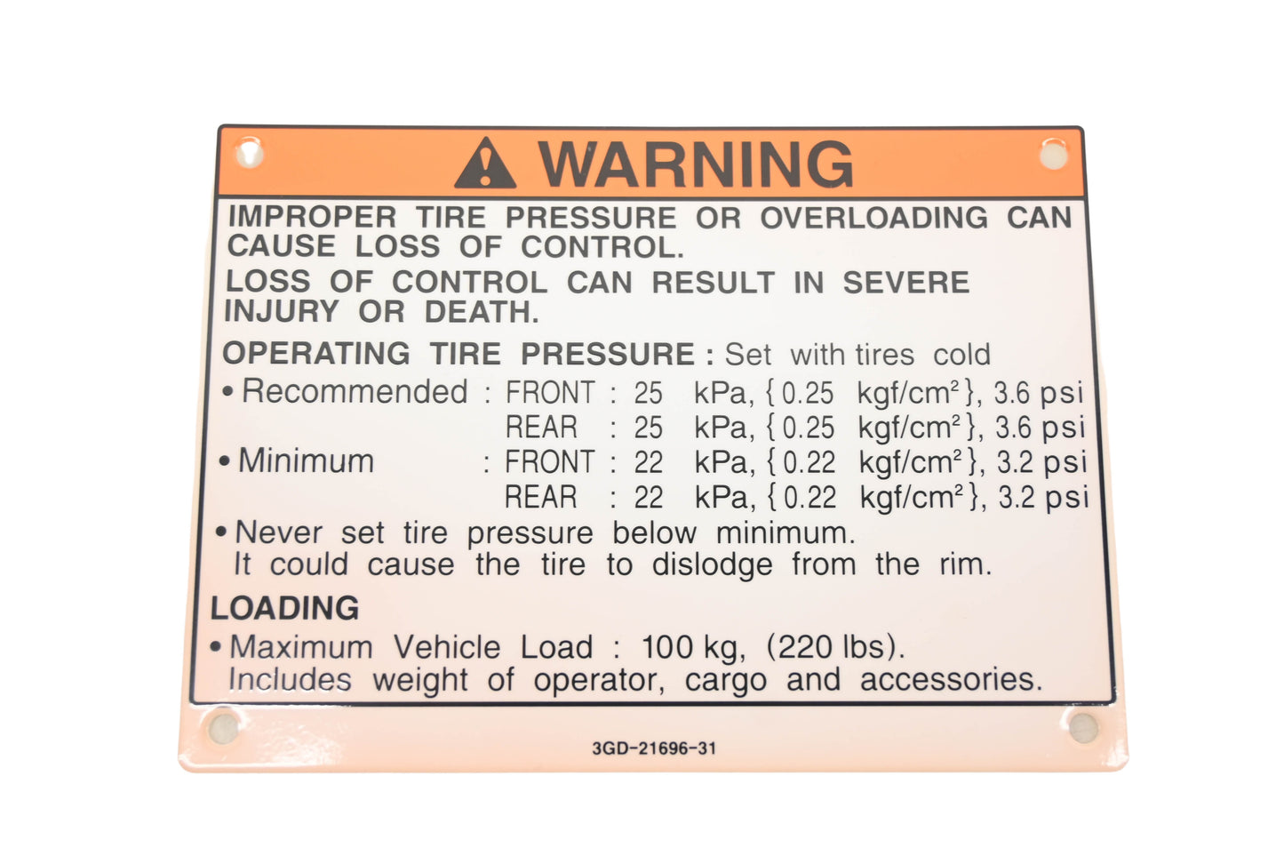 New OEM Yamaha 3GD-21696-31-00 Caution Label NOS