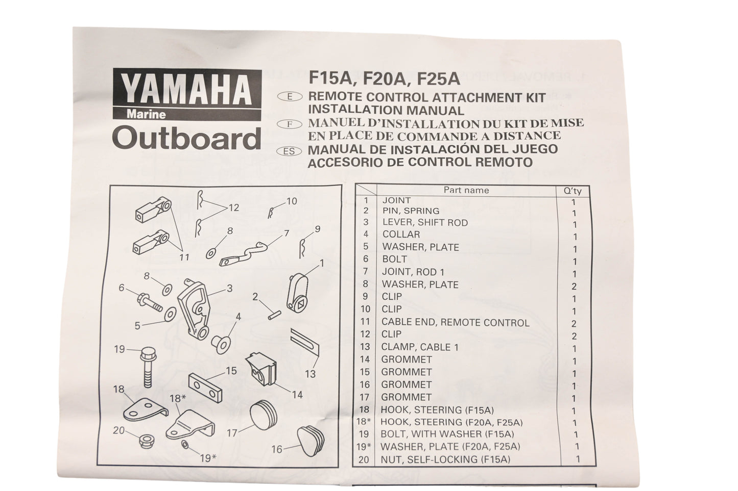 New OEM Yamaha 66M-48501-00-00 Outboard Engine Remote Control Attachment Kit NOS