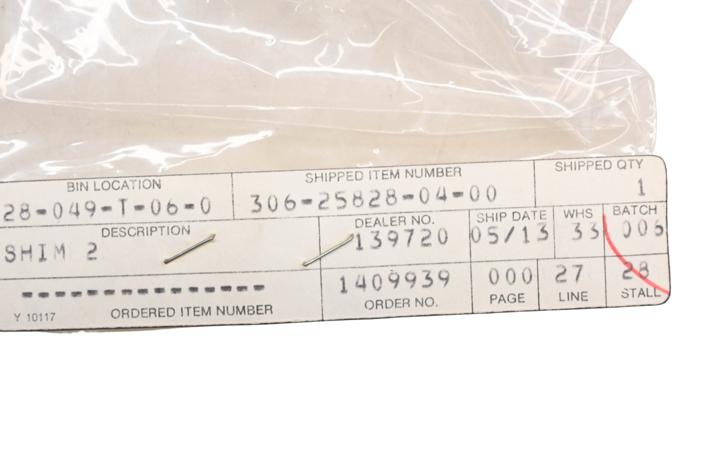New OEM Yamaha 306-25828-03-00 Brake Shim NOS