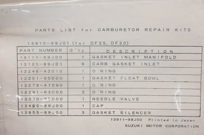 New OEM Suzuki 13910-89J01 Carburetor Repair NOS