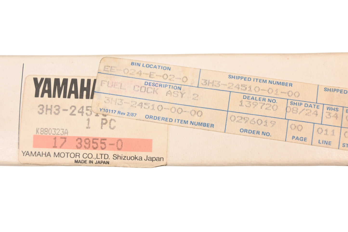 New OEM Yamaha 3H3-24510-01-00, 3H3-24510-01 Fuel Petcock Valve Assembly NOS