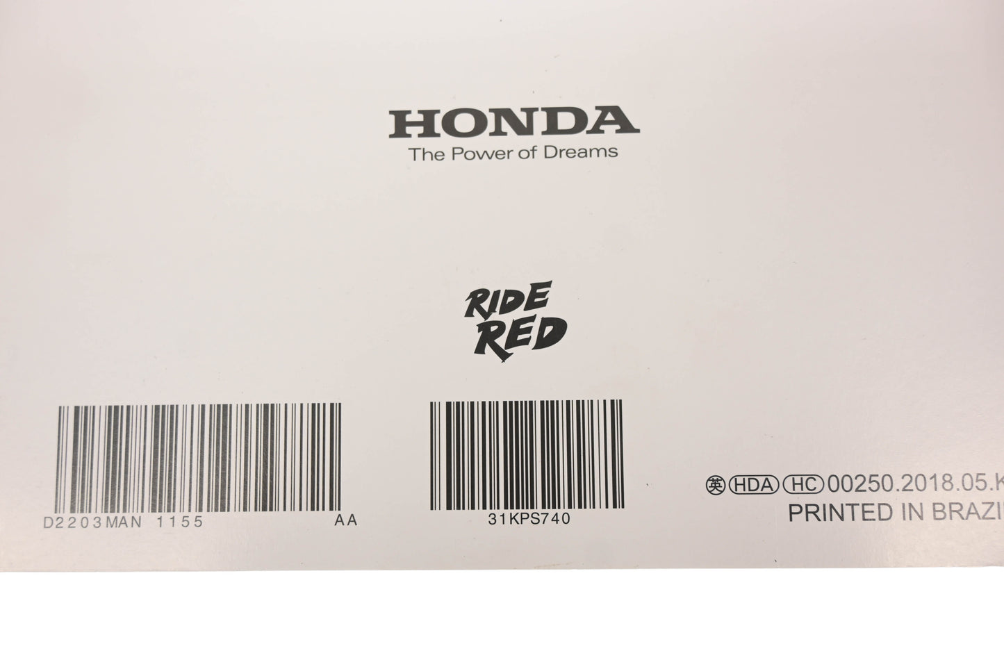 New OEM Honda 31KPS740 2019 CRF230F Owner's Manual NOS