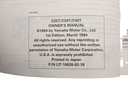 New OEM Yamaha LIT-18626-02-18 C25T/C30T/C40T Outboard Owner's Manual NOS