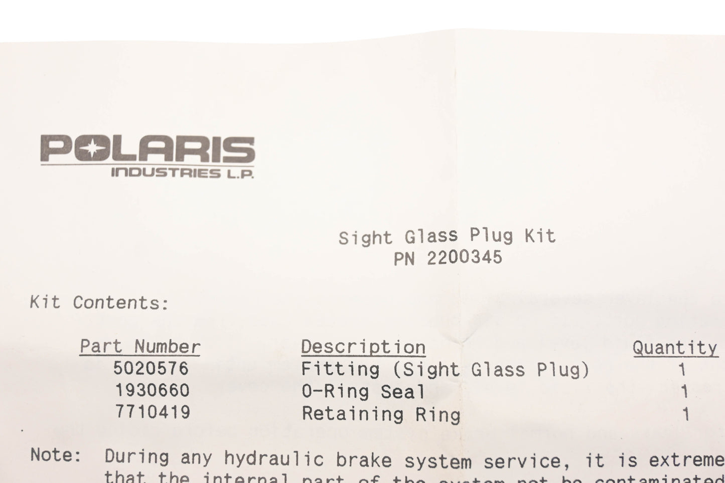 New OEM Polaris 2200345 Sight Glass Plug Kit NOS