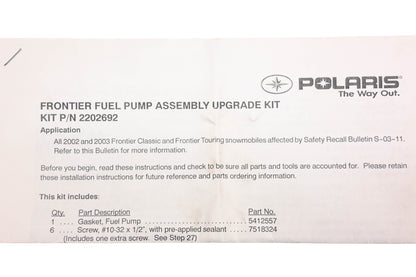 New OEM Polaris 2202692 Fuel Pump Upgrade Kit NOS