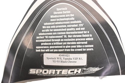 Sportech 45491021 Yamaha YZFR1 2002-03 Clear/Black Chrome Windscreen NOS