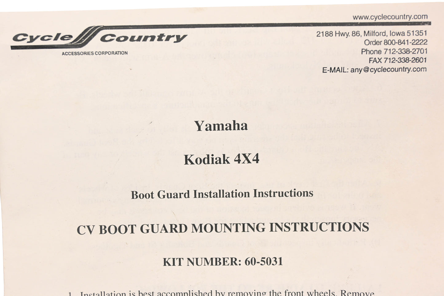 Cycle Country 60-5031 Yamaha Kodiak 4x4 CV Boot Guard Kit NOS