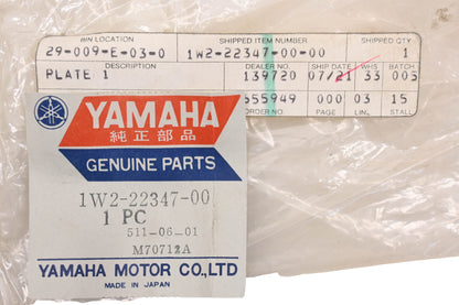 New OEM Yamaha 1W2-22347-00-00 Plate NOS