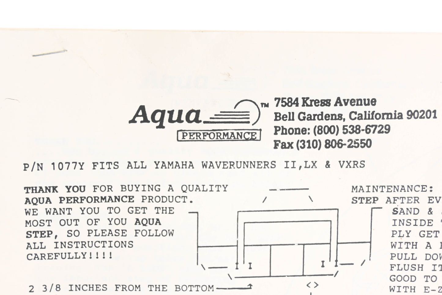 Aqua Performance 1077Y Yamaha WaveRunner II,LX,VXRS Step Kit NOS
