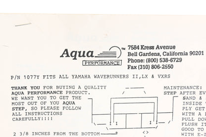 Aqua Performance 1077Y Yamaha WaveRunner II,LX,VXRS Step Kit NOS