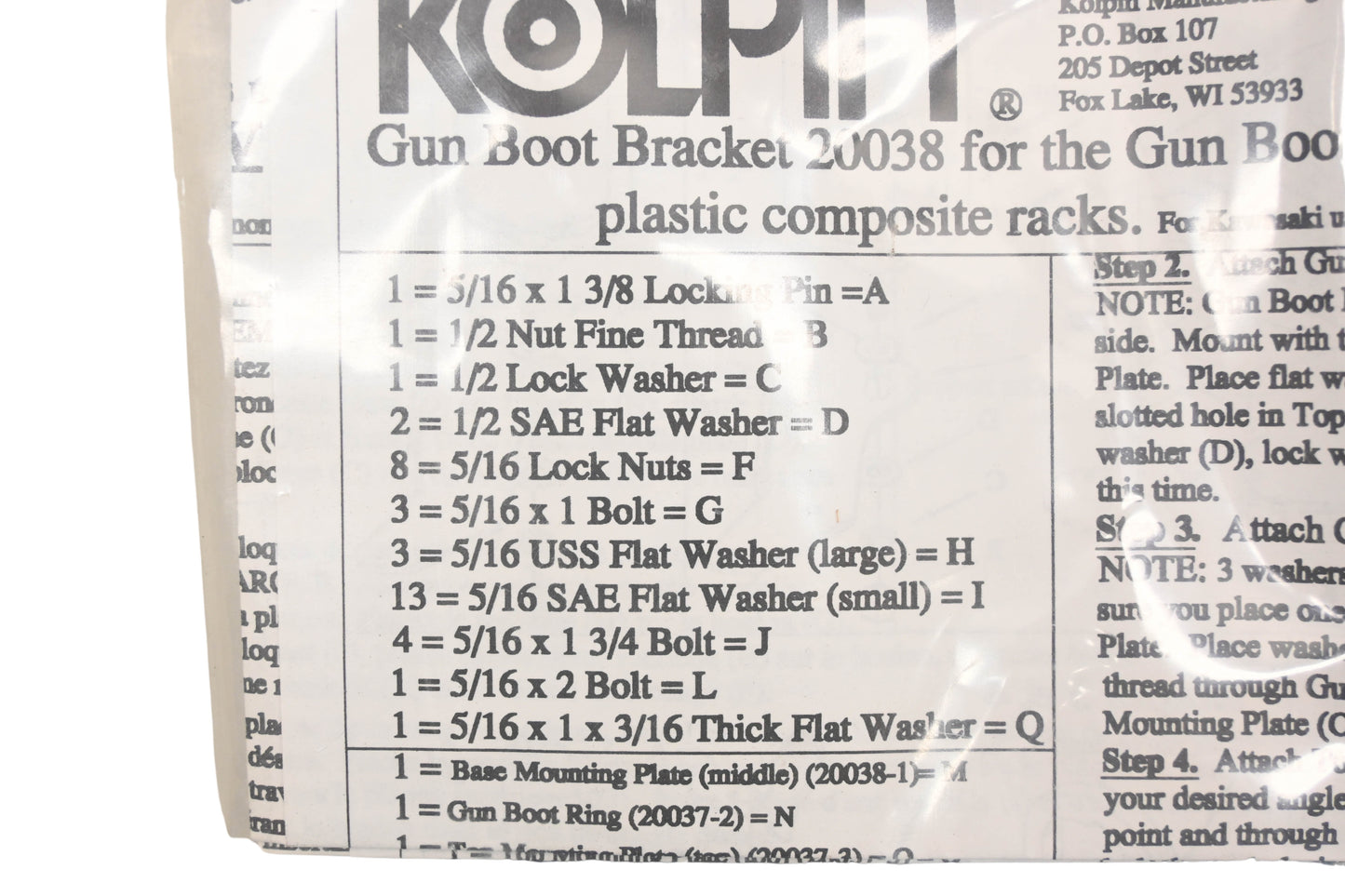 Kolpin 20038 Quick Release Gun Boot Mounting Kit NOS
