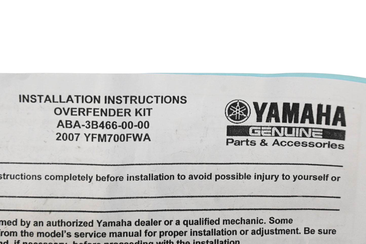 New OEM Yamaha ABA-3B466-00-00, ABA-3B466-00 Over Fender Flare Kit NOS