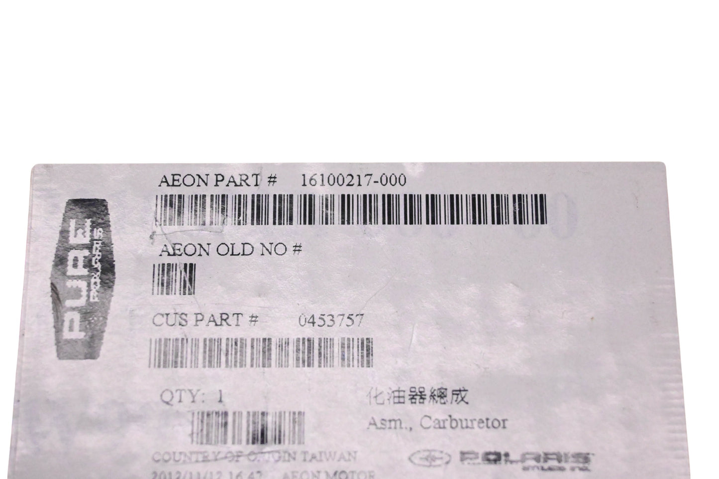 New OEM Polaris 16100217-000, 0453757 Carburetor Assembly Kit NOS