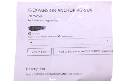 New OEM Polaris 2875250 Anchor Expansion Kit NOS