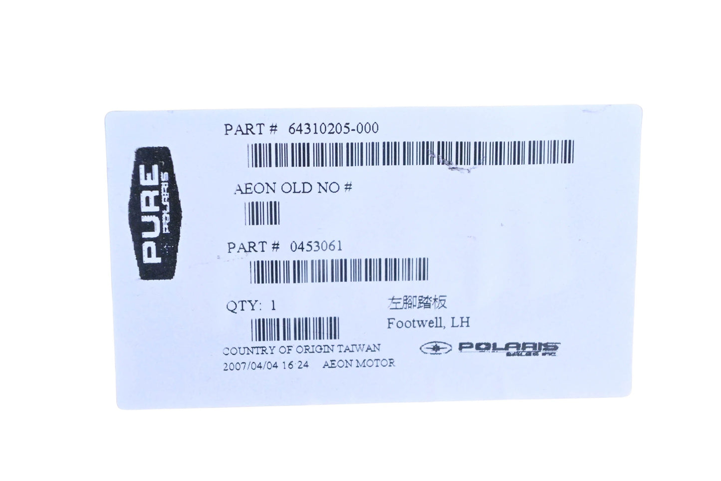New OEM Polaris 0453061, 64310205-000 Left Side Foot Well NOS