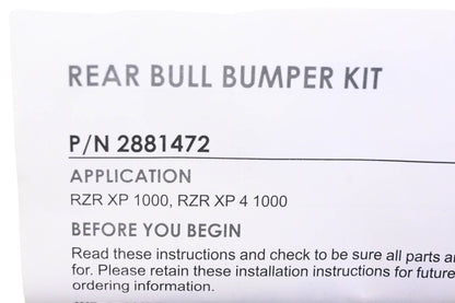 New OEM Polaris 2881472-458 Black Rear Bull Bumper Kit NOS