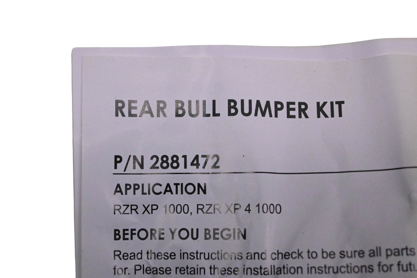 New OEM Polaris 2881472 Black Matte Rear Bull Bumper Kit NOS