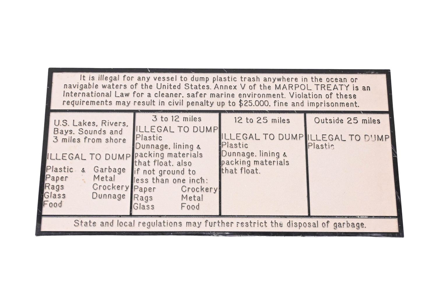 Bernard Engraving P227 Illegal Dumping Plaque NOS
