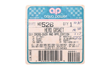 Aqua Power AP 526, 508718 Head Gasket NOS