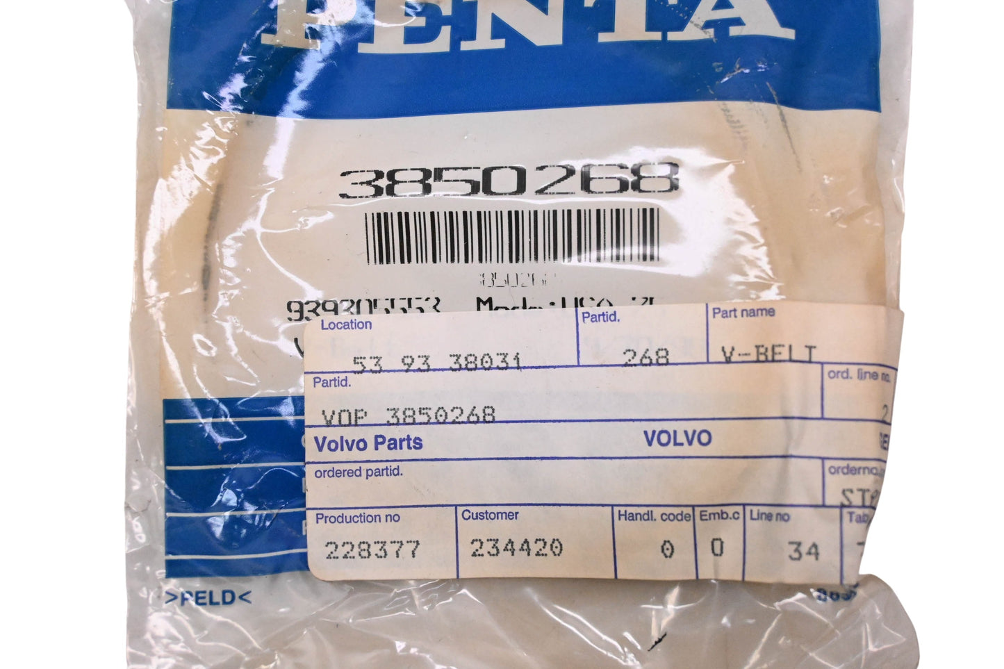 Volvo-Penta 3850268 Water Pump V-Belt NOS