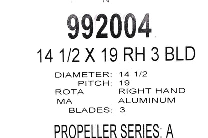 Michigan Propellers 992004 3 Blade Aluminum Propeller 14 1/2x19 NOS
