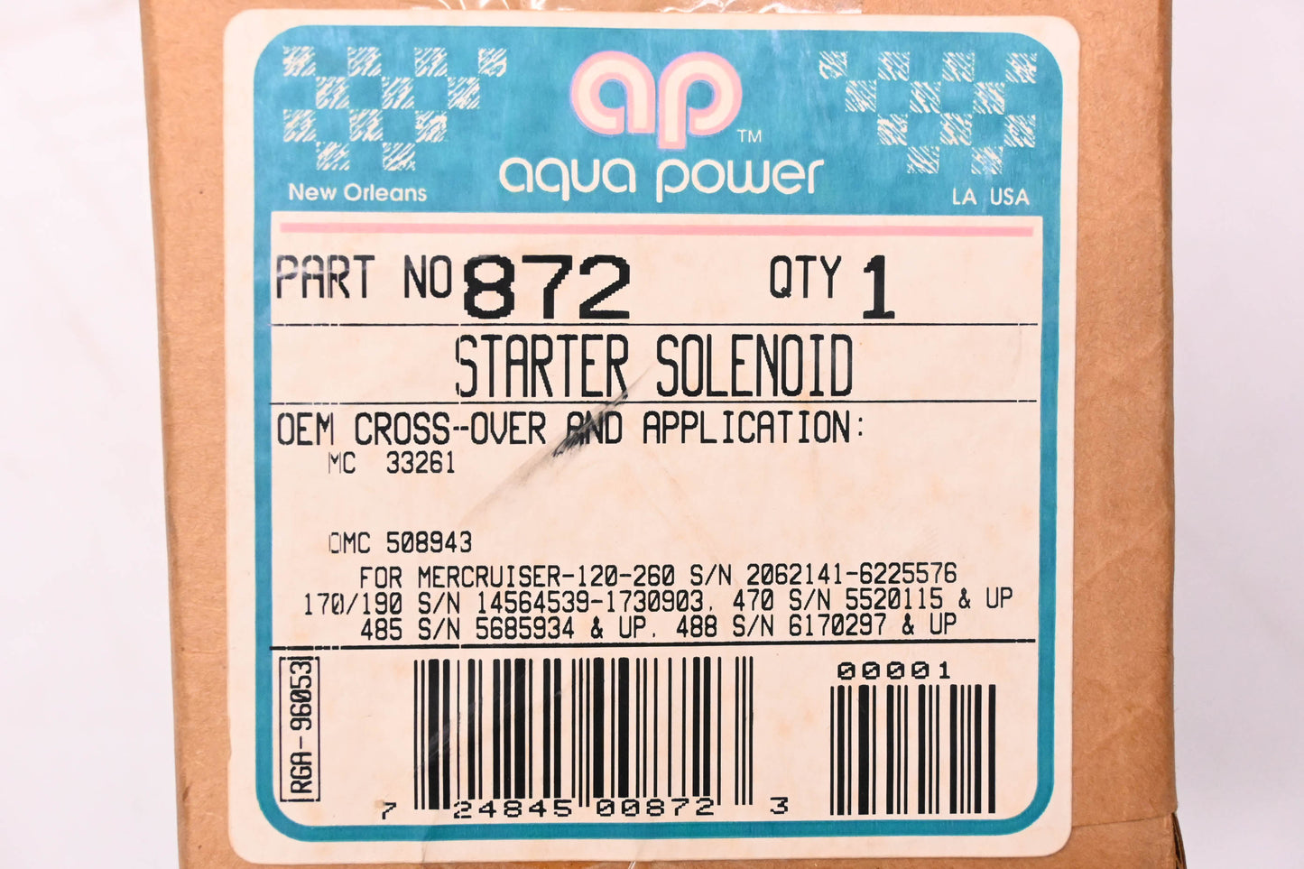 Aqua Power AP-872 Starter Solenoid NOS