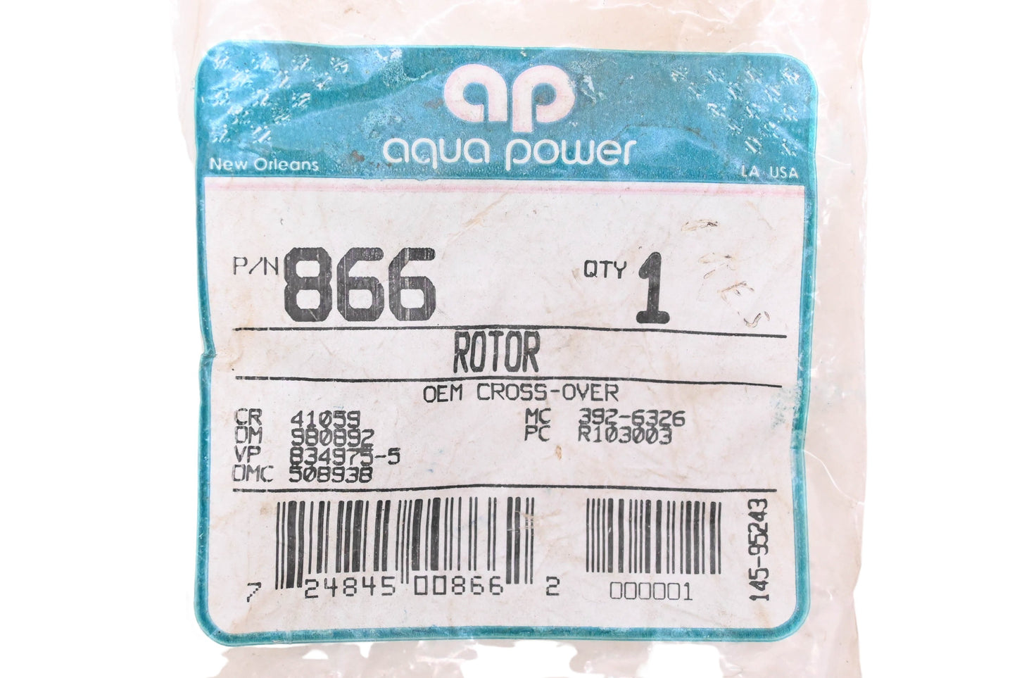 Aqua Power AP-866, 508938 Distributor Rotor NOS