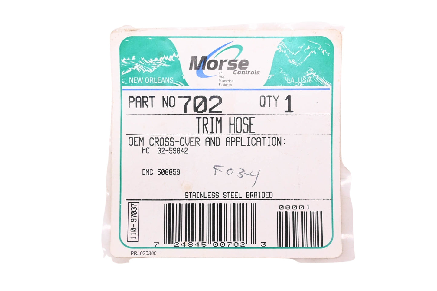 Morse Controls 702, 32-59842, 508859 Power Trim Hose NOS