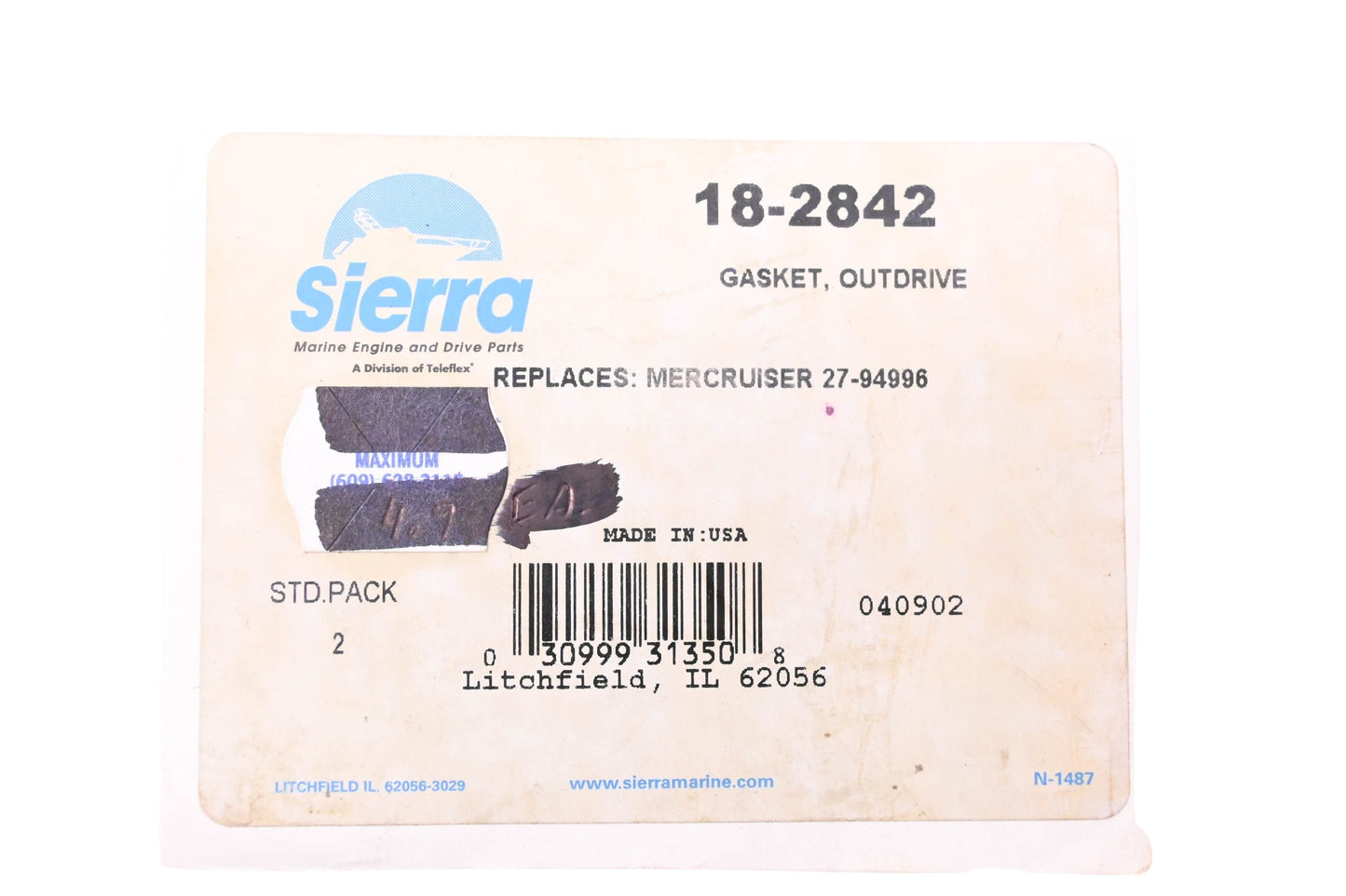 Sierra 18-2842 Drive Shaft Bell Housing Gasket NOS
