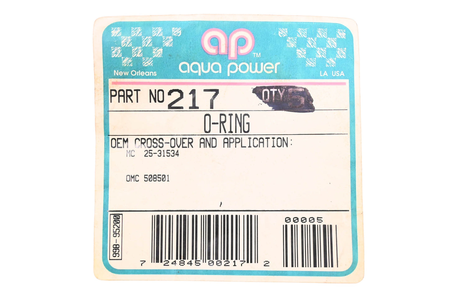 Aqua Power AP-217, 25-31534 Bearing Carrier O-Ring NOS