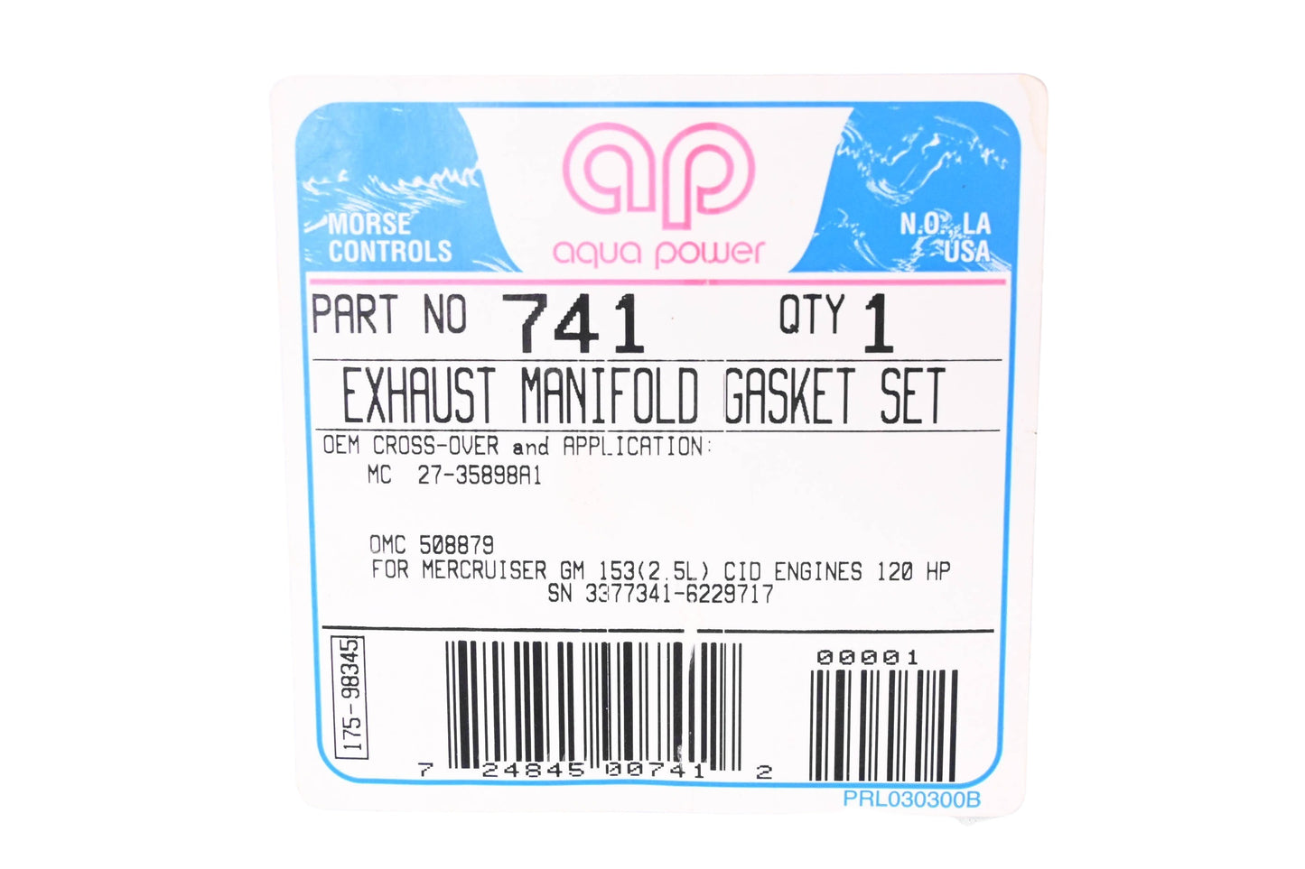 Aqua Power 741 Exhaust Manifold Gasket Kit NOS