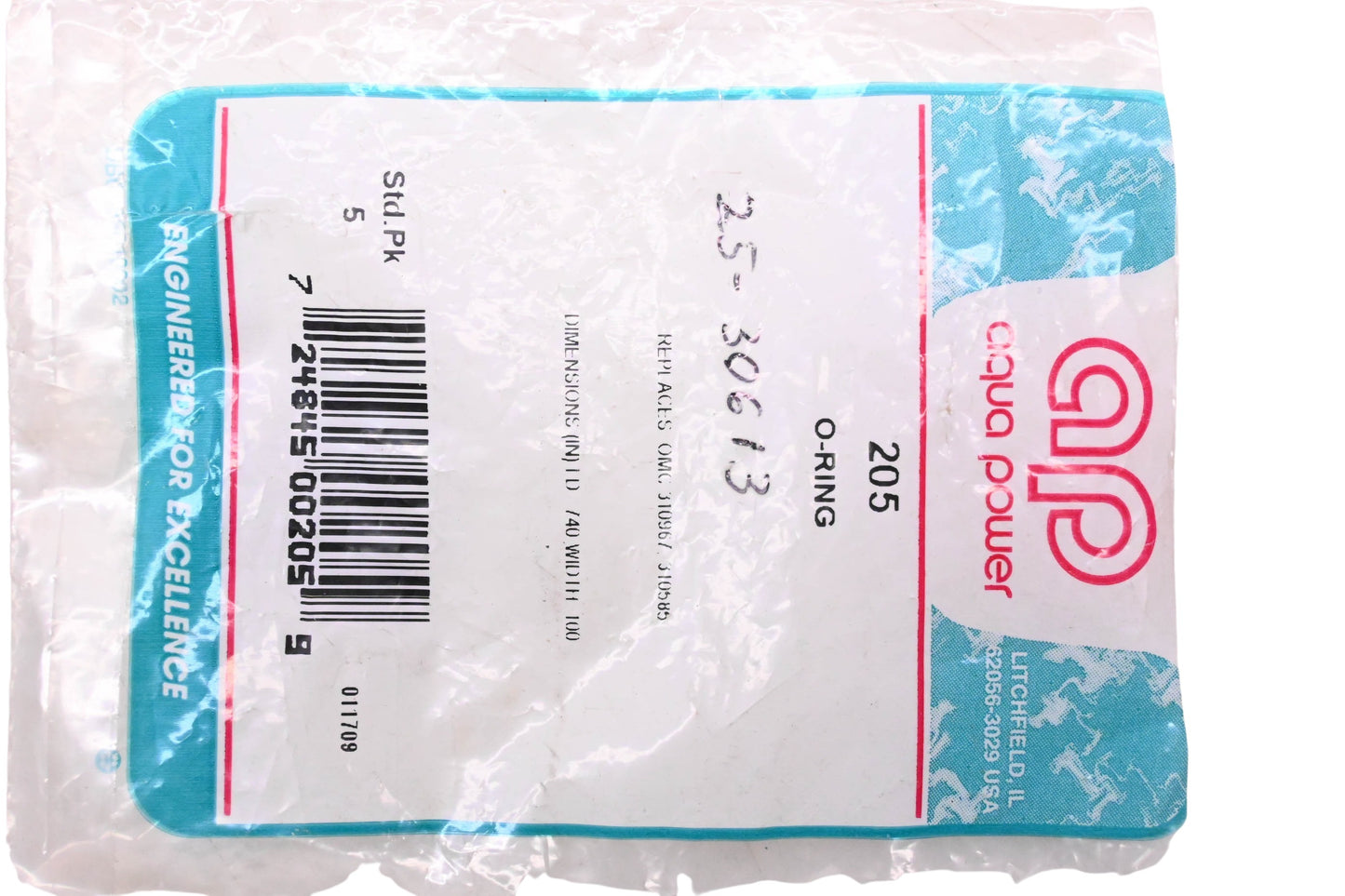 Aqua Power AP-205, 25-30613 O-Rings Qty 2 NOS