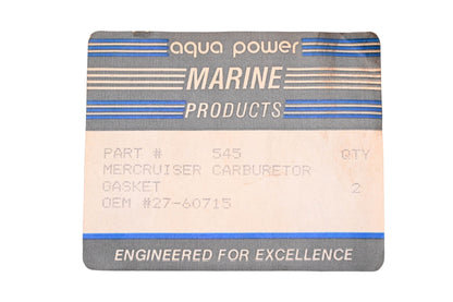 Aqua Power AP-545, 27-60715 Carburetor Mounting Gasket NOS