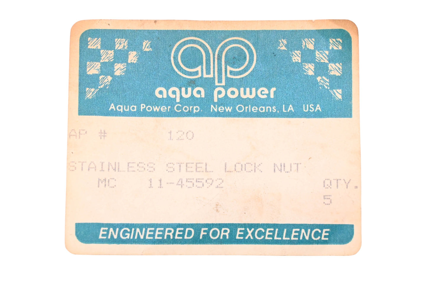 Aqua Power AP-120, 11-45592 Nuts Qty 2 NOS