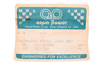 Aqua Power AP-119, 11-35888 Locknuts Qty 3 NOS