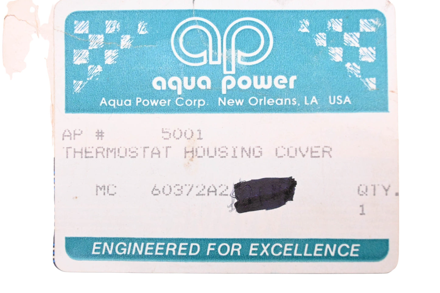 Aqua Power 5001, 60372A2 Thermostat Cover Assembly NOS