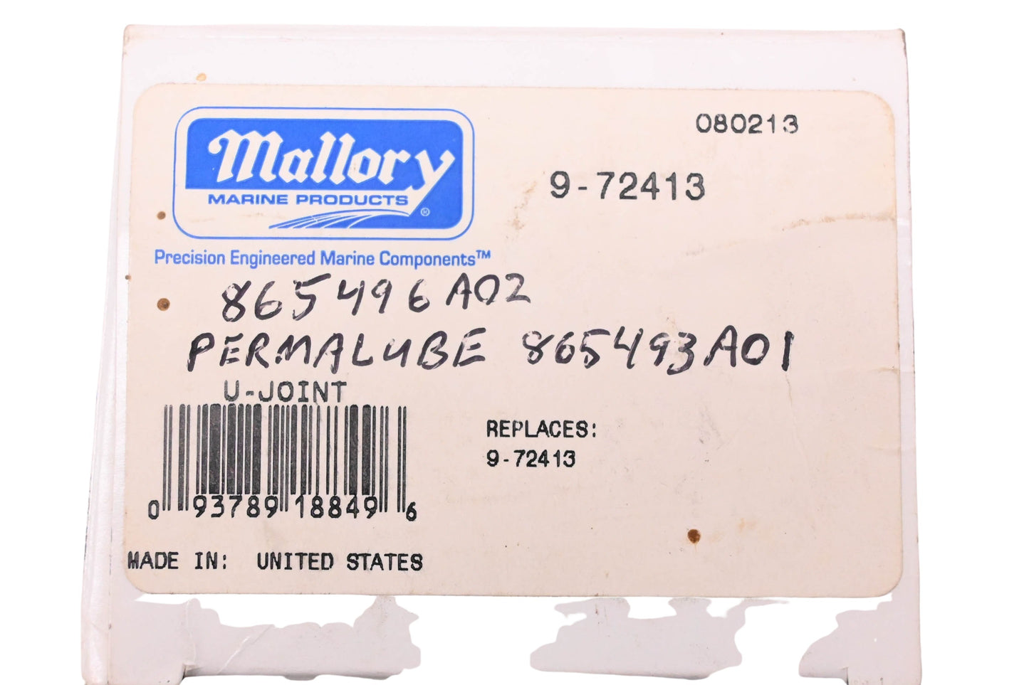 Mallory Marine 9-72413, 865496A02 External Clip U-Joint NOS