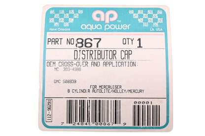 Aqua Power 867, 508939 Distributor Cap NOS